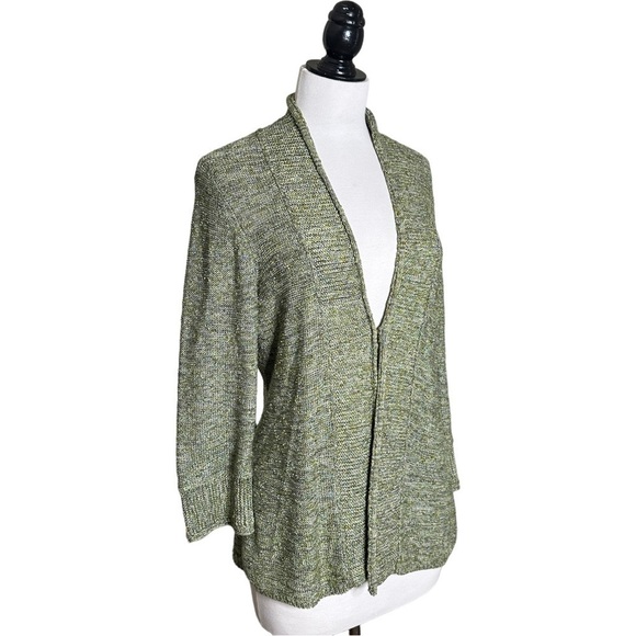 Classiques Entier Atelier Cotton Blend Slight Metallic Green Knit Cardigan M - Picture 2 of 9